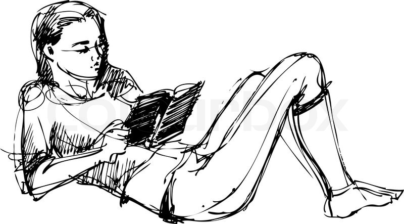800x443 Sketch Of A Beautiful Girl Reading A Book Stock Vector Colourbox