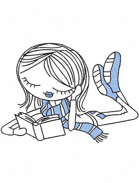 489x640 Swirly Girl Reading 3 Sketch Embroidery Design