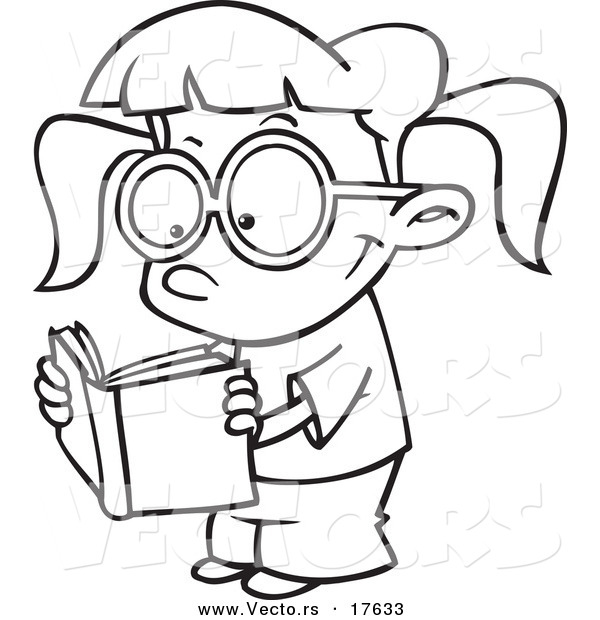 600x620 Vector Of A Cartoon Happy Girl Reading