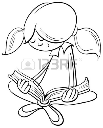 363x450 Black And White Cartoon Illustration Of Cute Little Girl Character
