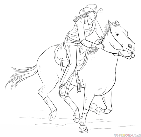 592x575 How To Draw Cowgirl On A Horse Step By Step. Drawing Tutorials