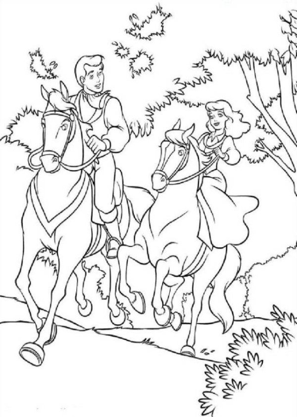 600x841 Princess Riding Horse Coloring Page