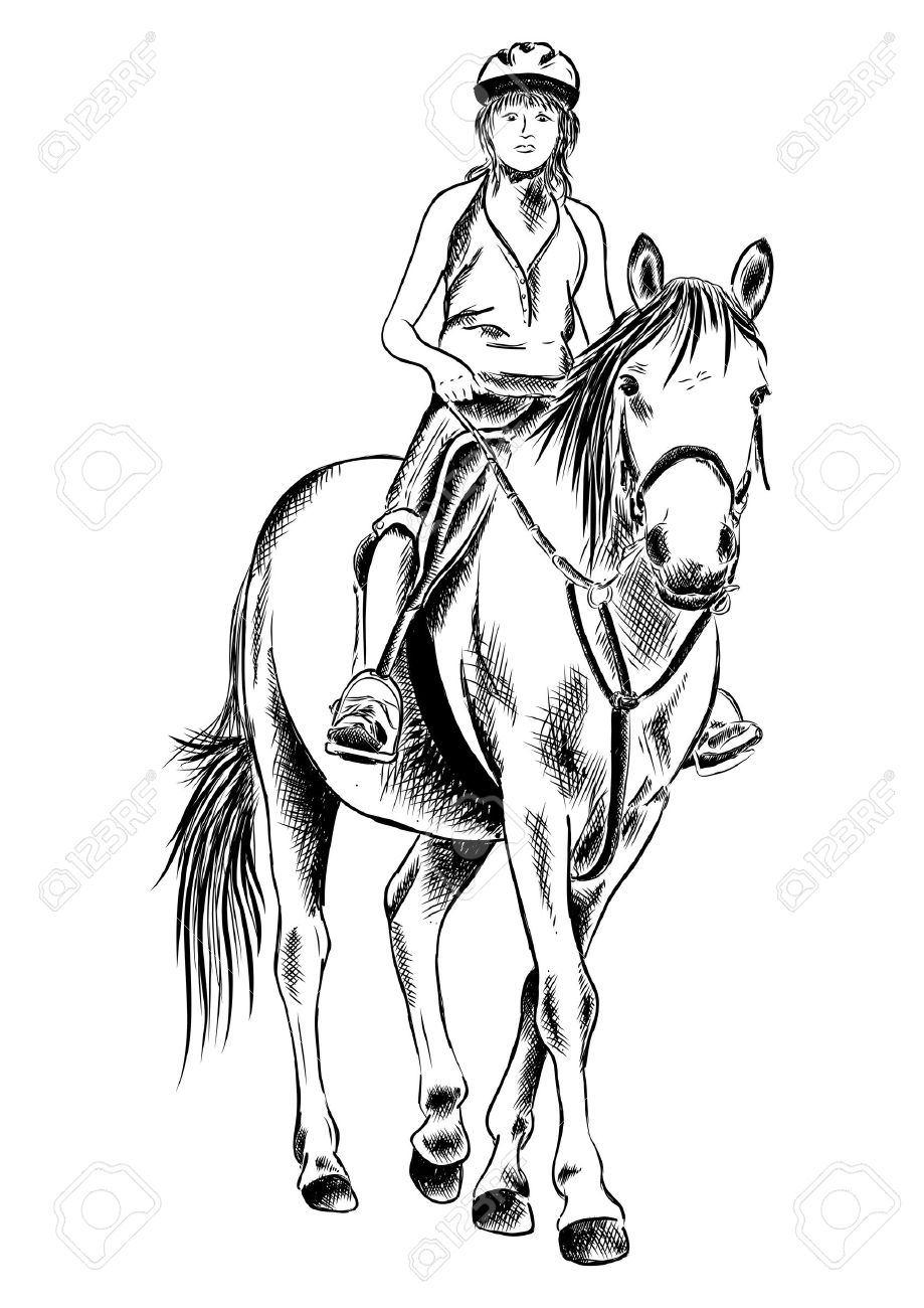 919x1300 Young Girl On The Horse Royalty Free Cliparts, Vectors, And Stock