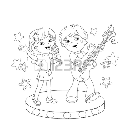 450x450 Coloring Page Outline Of Cartoon Boy And Girl Singing A Song