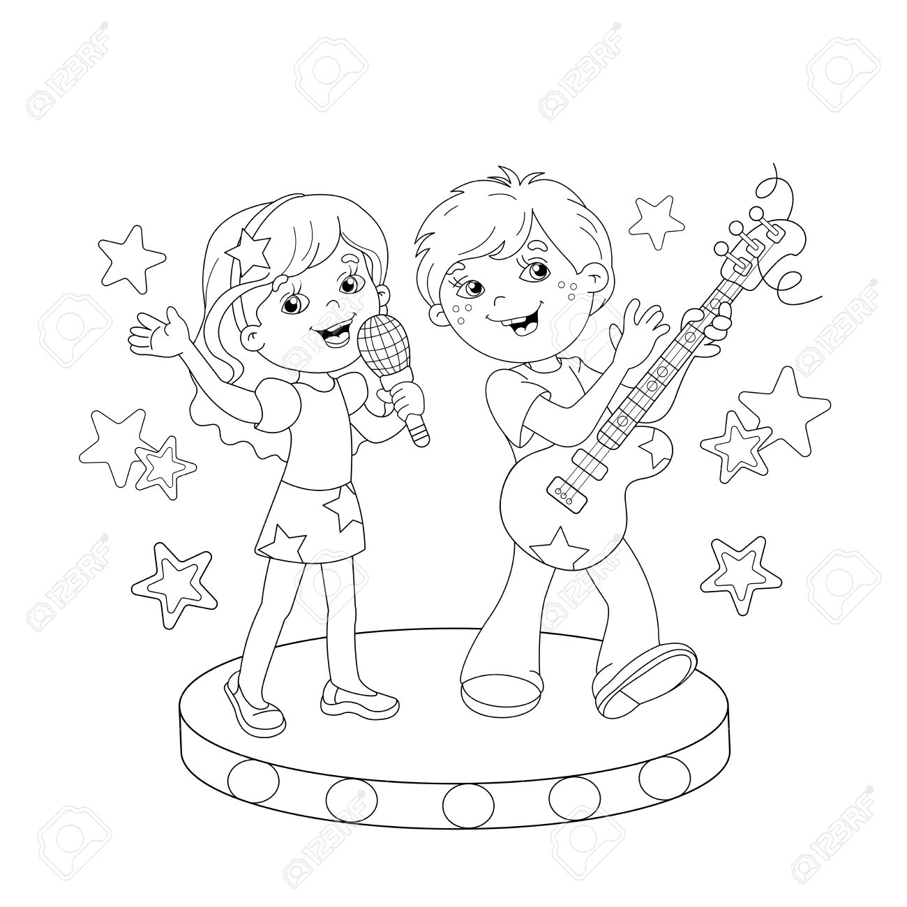 1300x1300 Coloring Page Outline Of Cartoon Boy And Girl Singing A Song