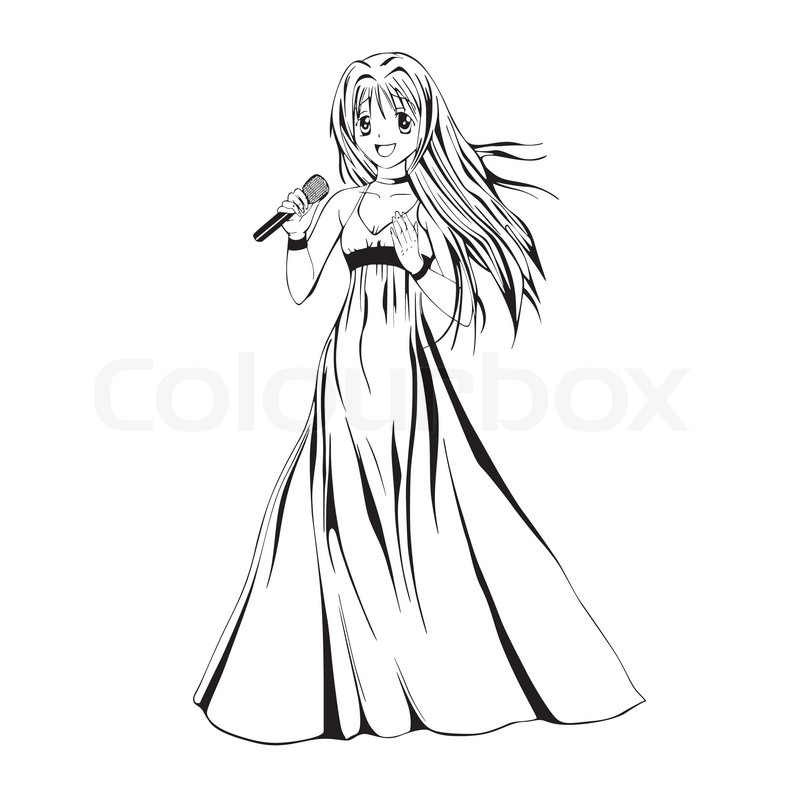 800x787 Anime Girl Singer Stock Vector Colourbox