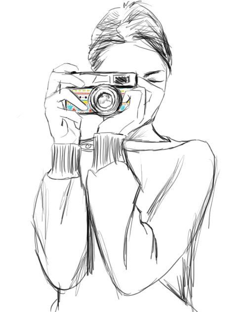 500x630 Girl With Camera Sketch Drawings Sketches, Cameras