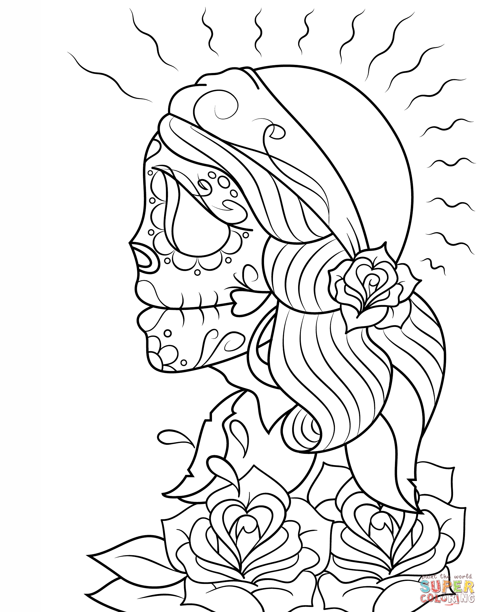 1612x2046 Day Of The Dead Girl Skull Coloring Page Free Printable Coloring