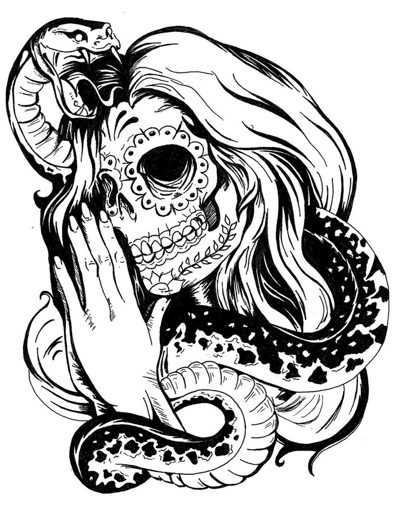 793x1008 Girl Skull Tattoo Designs Snake And Girl Sugar Skull Tattoo Design