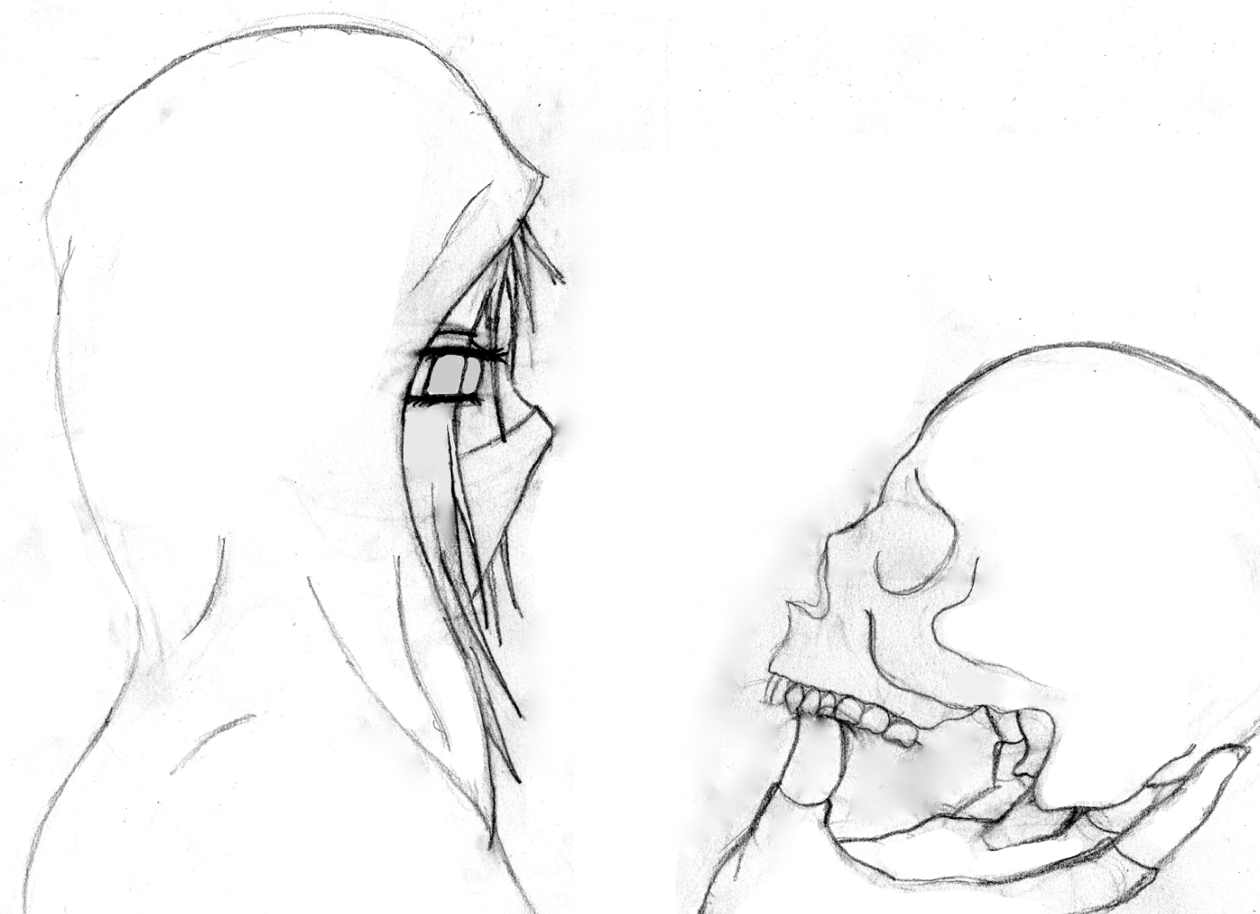 1417x1028 Hooded Girl Holding Skull By Rubysmooby