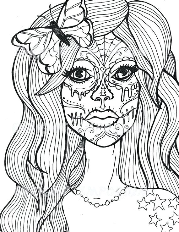570x738 Classy Sugar Skull Coloring Page New Girl Pages Of Skulls
