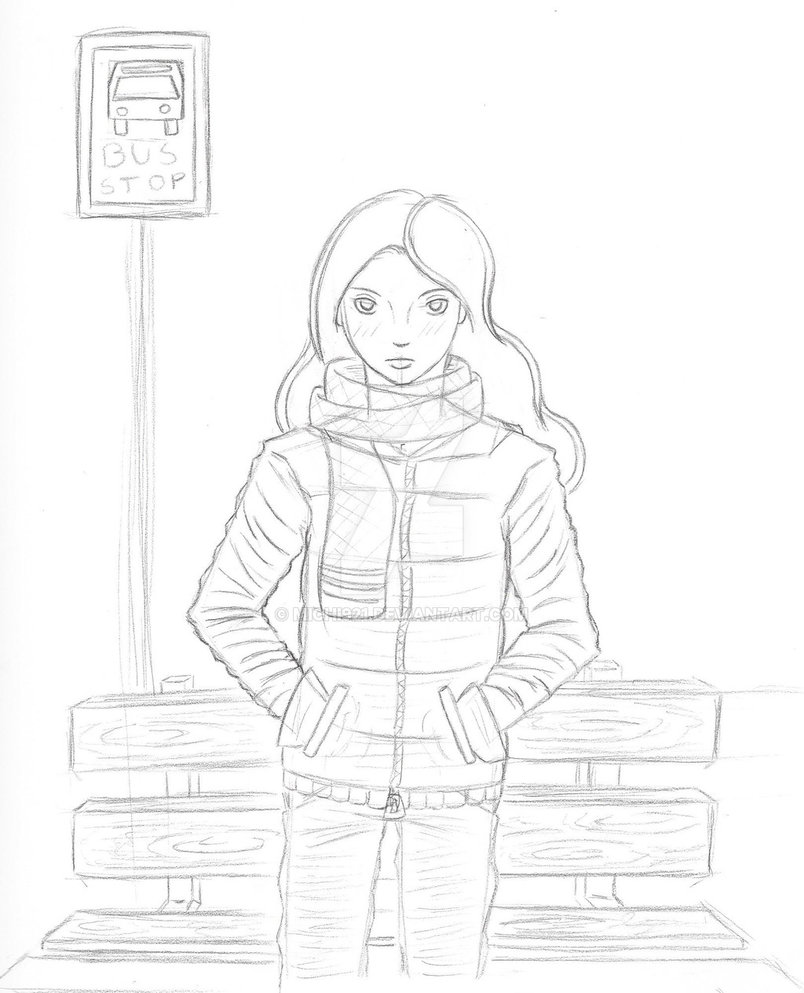 804x993 Girl Waiting For A Bus By Michi921