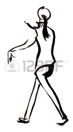 249x450 Instant Sketch Drawing By Bush, Standing Woman Stock Photo