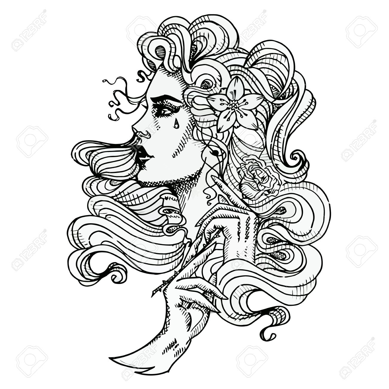 1300x1300 Vector Tattoo Template On White Background. Cool Retro Styled