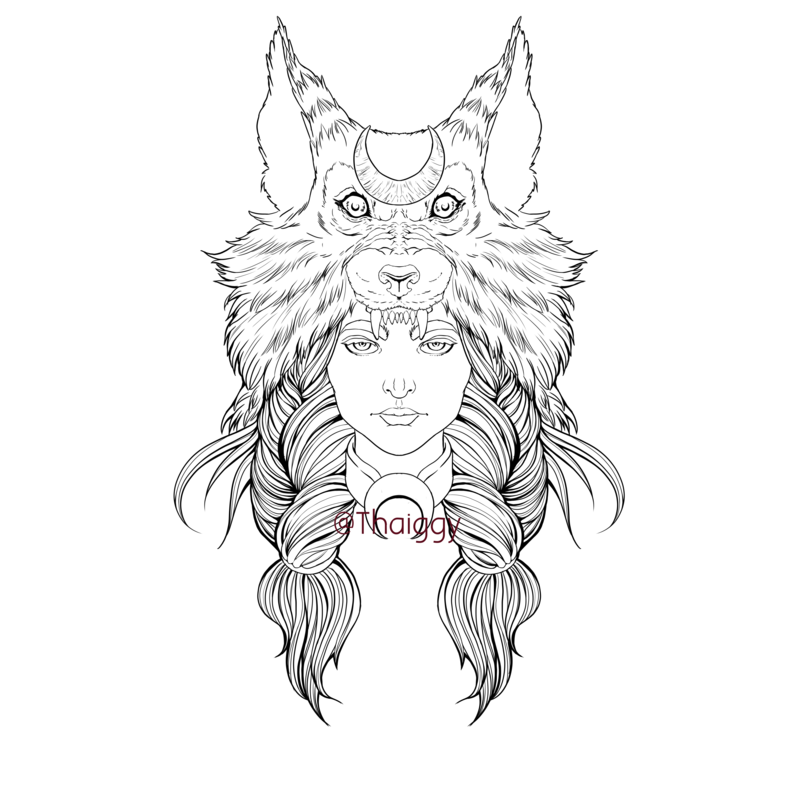 800x800 Wolf Girl Lines By Thaiggy