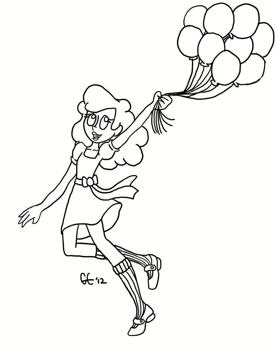 900x1118 Girl With Balloons Lineart By Turbomun