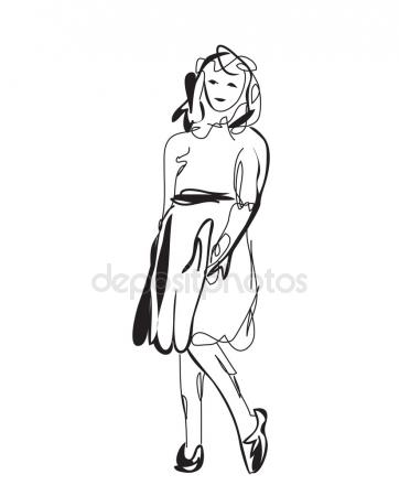 362x450 Hand Drawing Cartoon Of Happy Small Girl In Dress Stock Vector