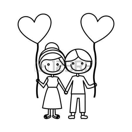 450x450 Monochrome Sketch Of Caricature Faceless Couple Kids In Casual