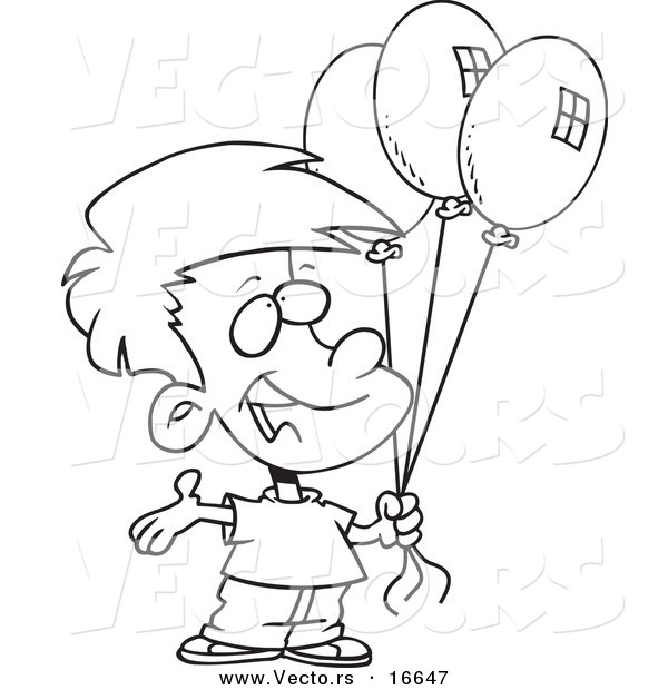 600x620 Vector Of A Cartoon Birthday Boy Holding Three Balloons