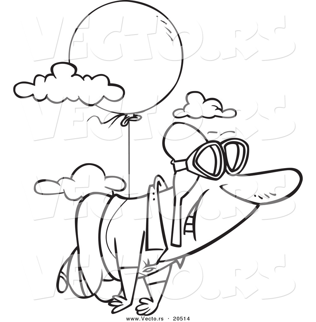 1024x1044 Vector Of A Cartoon Man Floating Through The Sky With A Balloon
