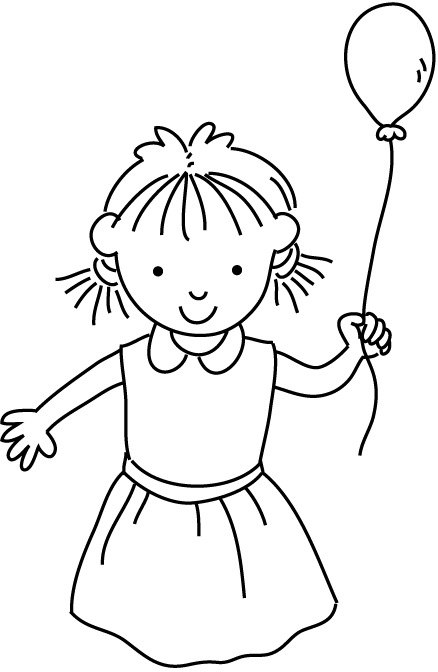 438x672 Happy Small Girl Holding A Single Balloon Coloring Page For Kids