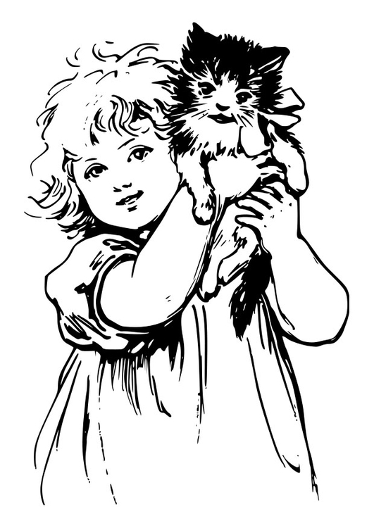 531x750 Coloring Page Girl With Cat