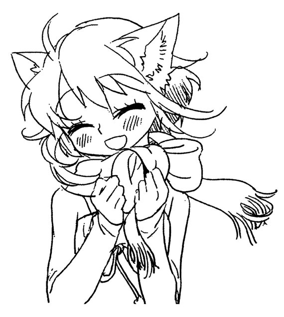 570x637 Cute Happy Anime Cat Girl With Scarf Flonz Clear Stamp