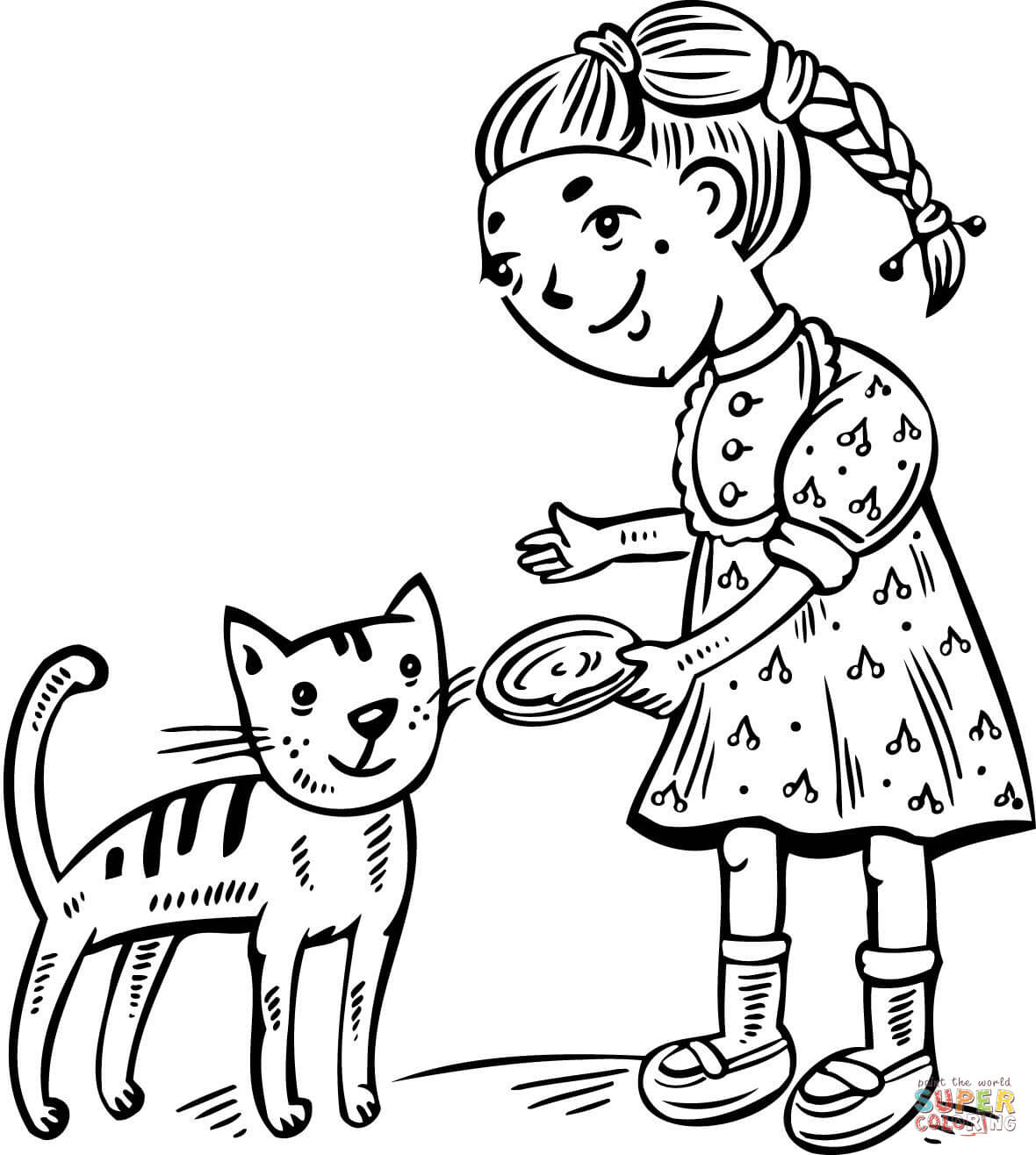 1180x1316 Girl Feeding Her Cat Coloring Page Free Printable Coloring Pages
