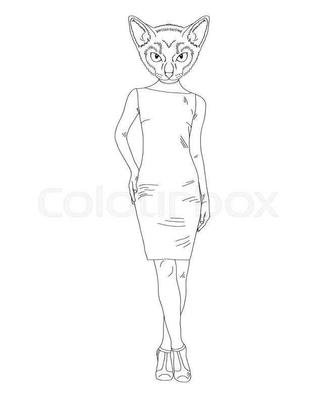 642x800 Hand Draw Fashion Portrait Of Cat Girl Princess Stock Vector