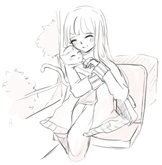 320x325 Quick Sketch Of A Girl With A Cat Going On A Short Trip Together