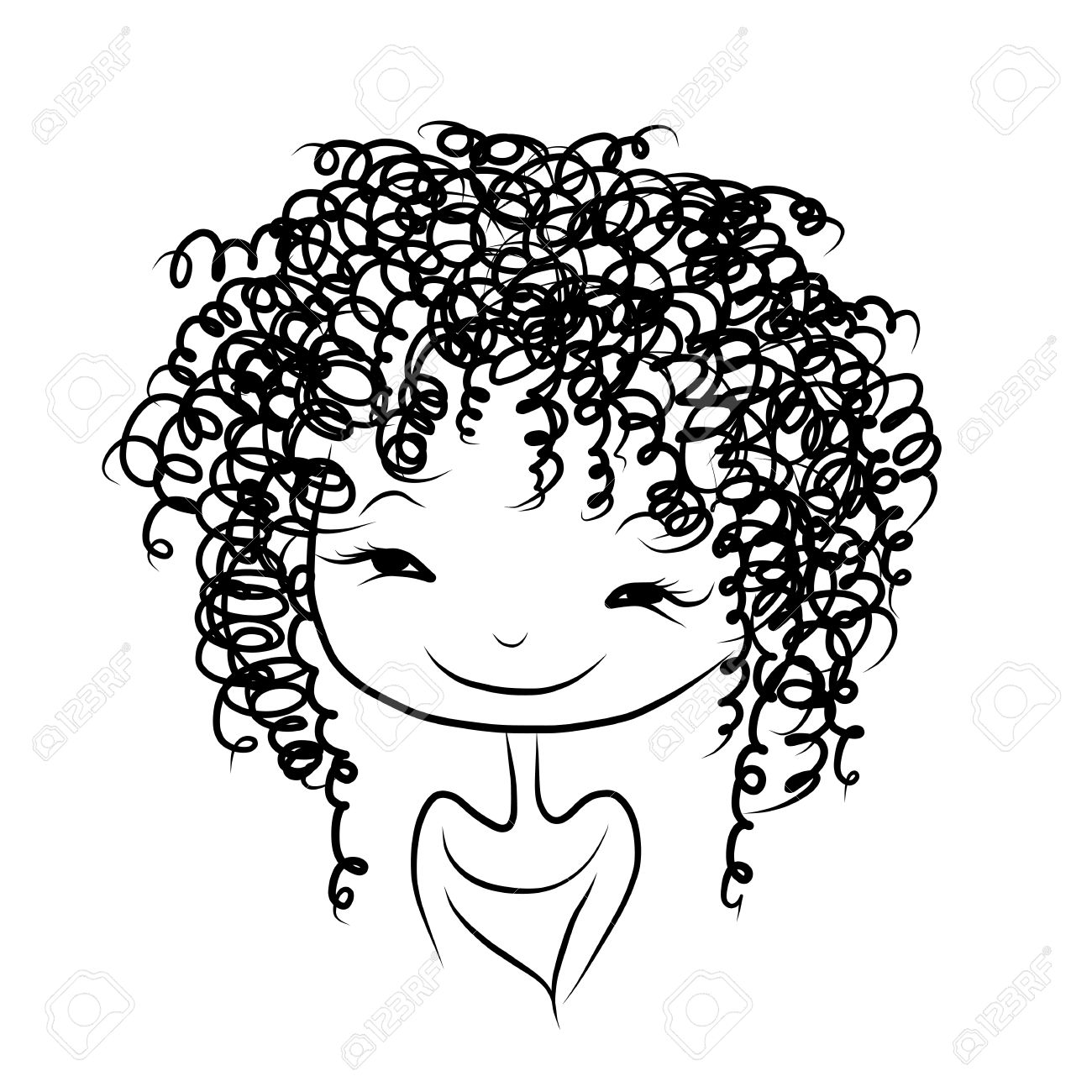 1300x1300 Curly Hair Clipart Black And White