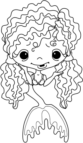 281x480 Girl Mermaid With Curly Long Hair Coloring Page Free Printable