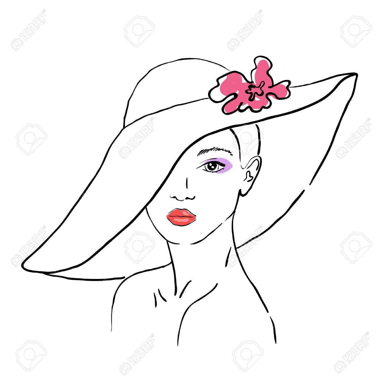 1300x1300 A Sketch Of The Woman In A Hat With Flower Royalty Free Cliparts