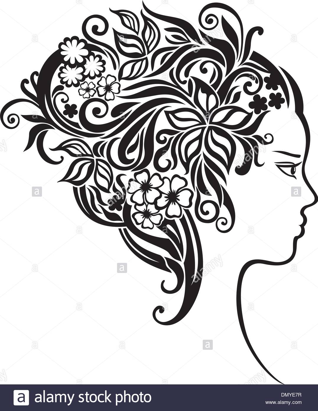 1076x1390 Girl With A Beautiful Flowers In Her Hair Stock Vector Art