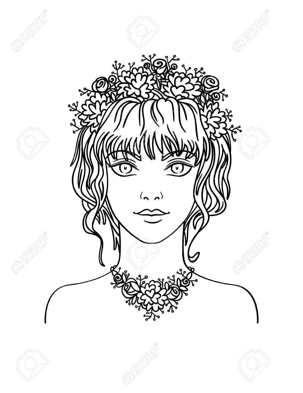 1004x1300 Hand Drawn Stylish Beautiful Young Girl With Curly Hair