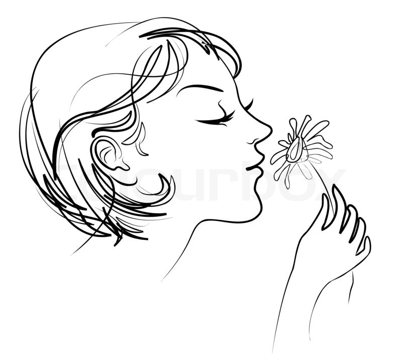 800x722 The Girl Holds In Her Hand Tenderly Daisy Smelling Flowers Stock