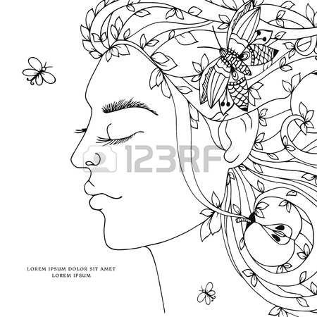 450x450 Vector Illustration Zen Tangle, Girl, Woman With Flowers In Her