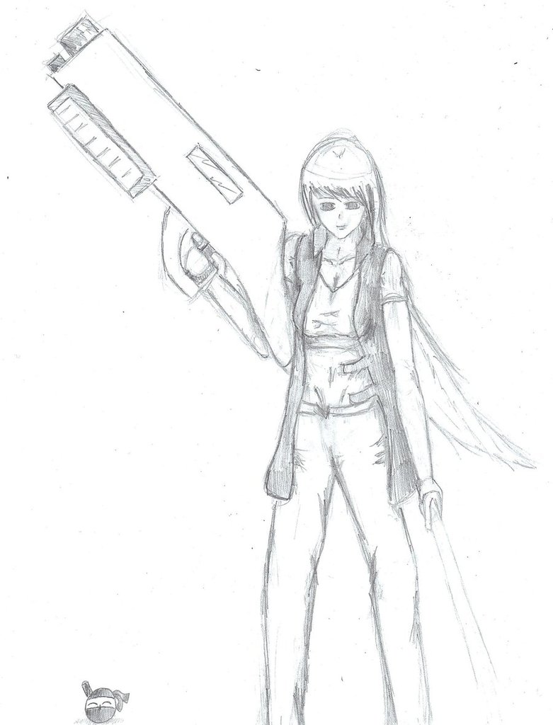 781x1024 Girl With Gun Sketch By Squigyxd