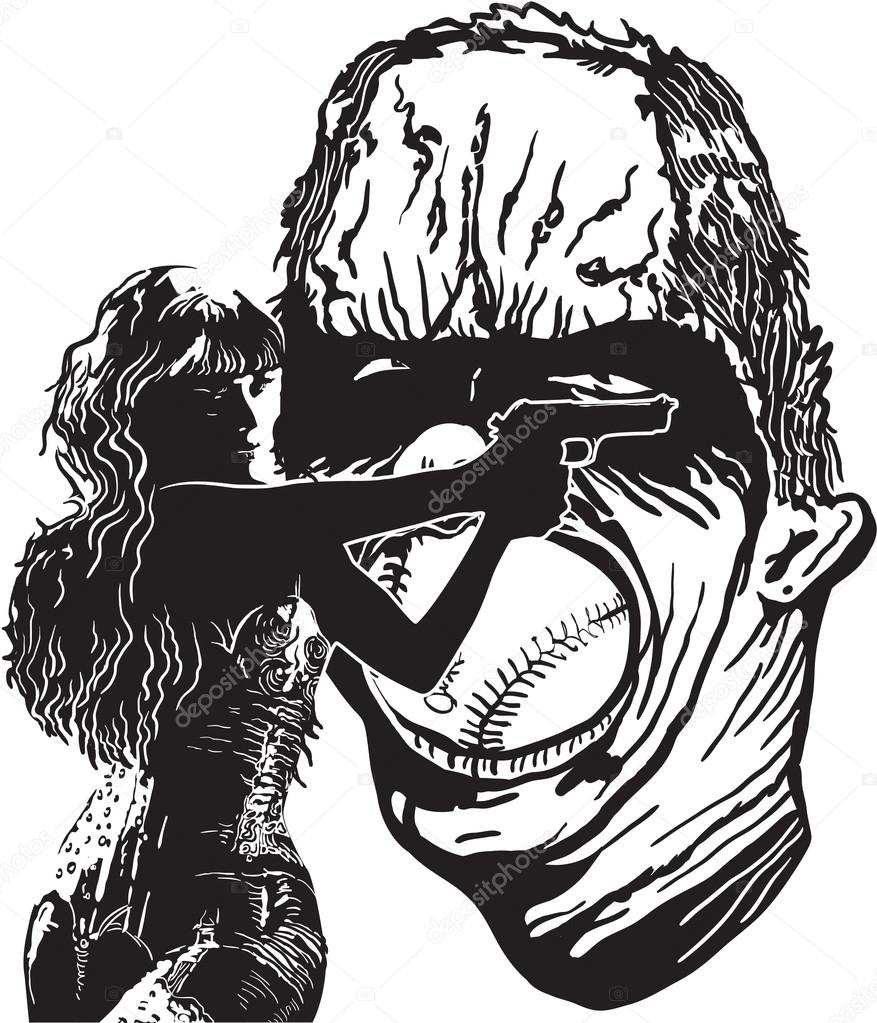 877x1023 Woman With Gun, Shooter, An Hand Drawn Vector Stock Vector