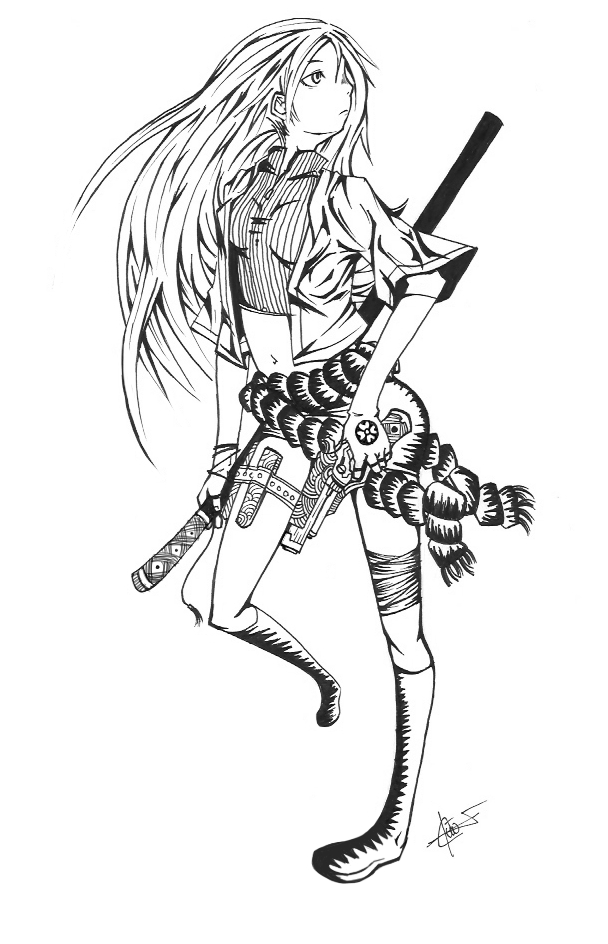 608x944 Girl + Gun + Katana By Taehyun