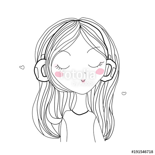 500x500 Hand Drawn Cartoon Girl Enjoying Music In Headphones Stock Image