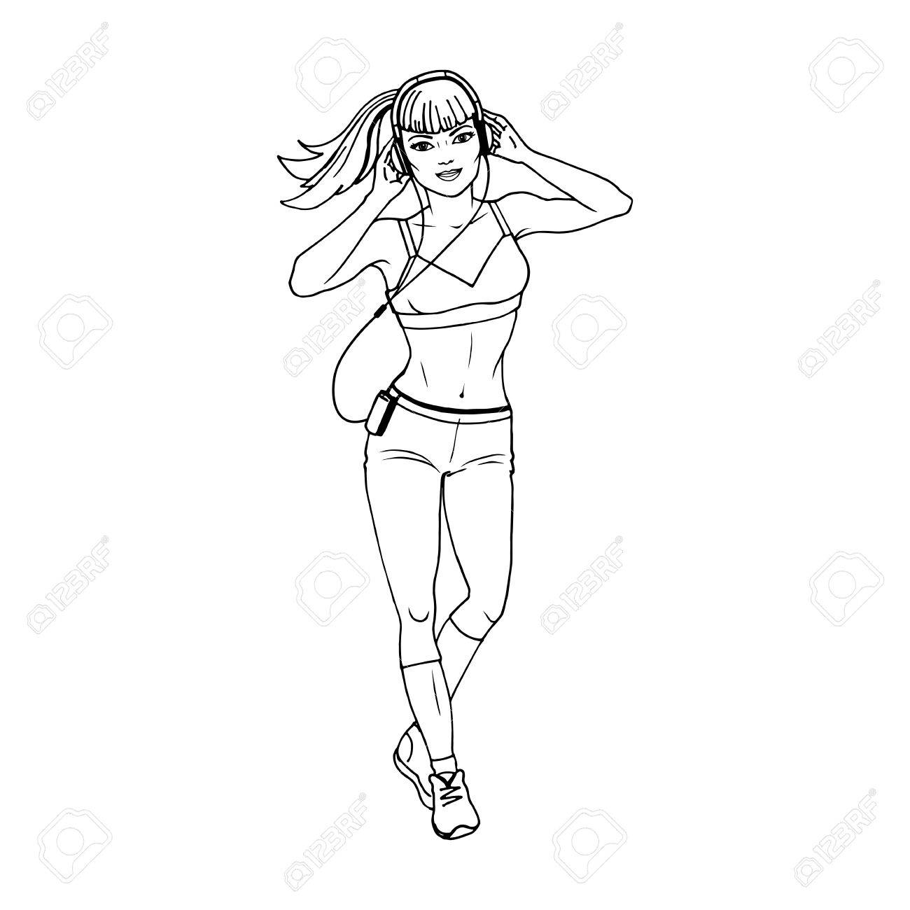 1300x1300 Illustration Of A Dancing Girl With Phone And Headphones. Doodle
