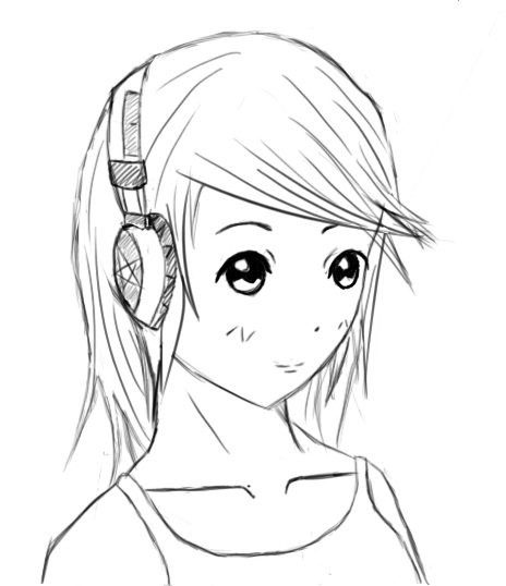 464x538 Girl With Headphones Sketch By Gta261