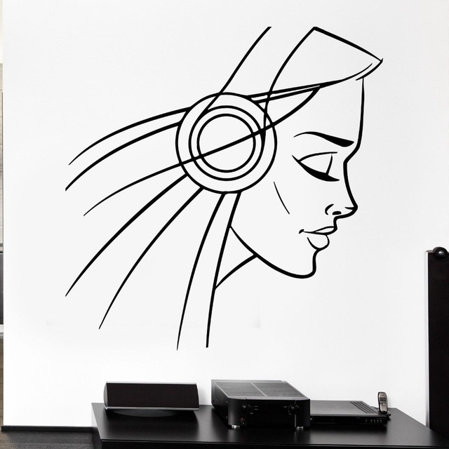640x640 Decal Headphones Girl Teen Sexy Music Cool Decor Rock Pop