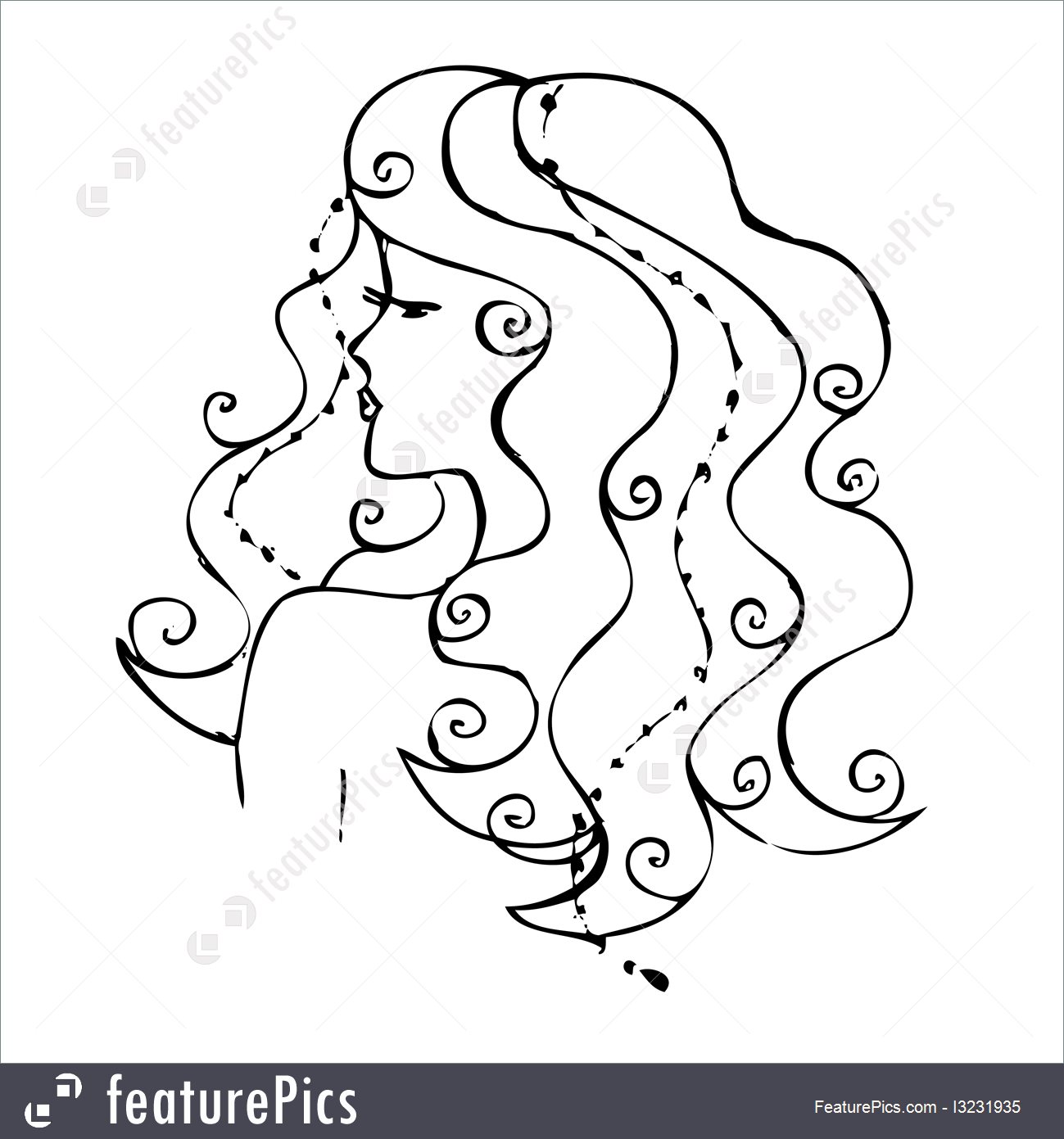 1299x1391 Illustration Of Drawing. A Girl With Long Hair