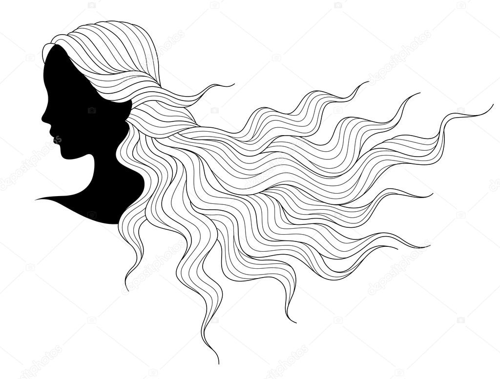 1024x777 Silhouette Of Girl With Long Hair Stock Vector Reinekke