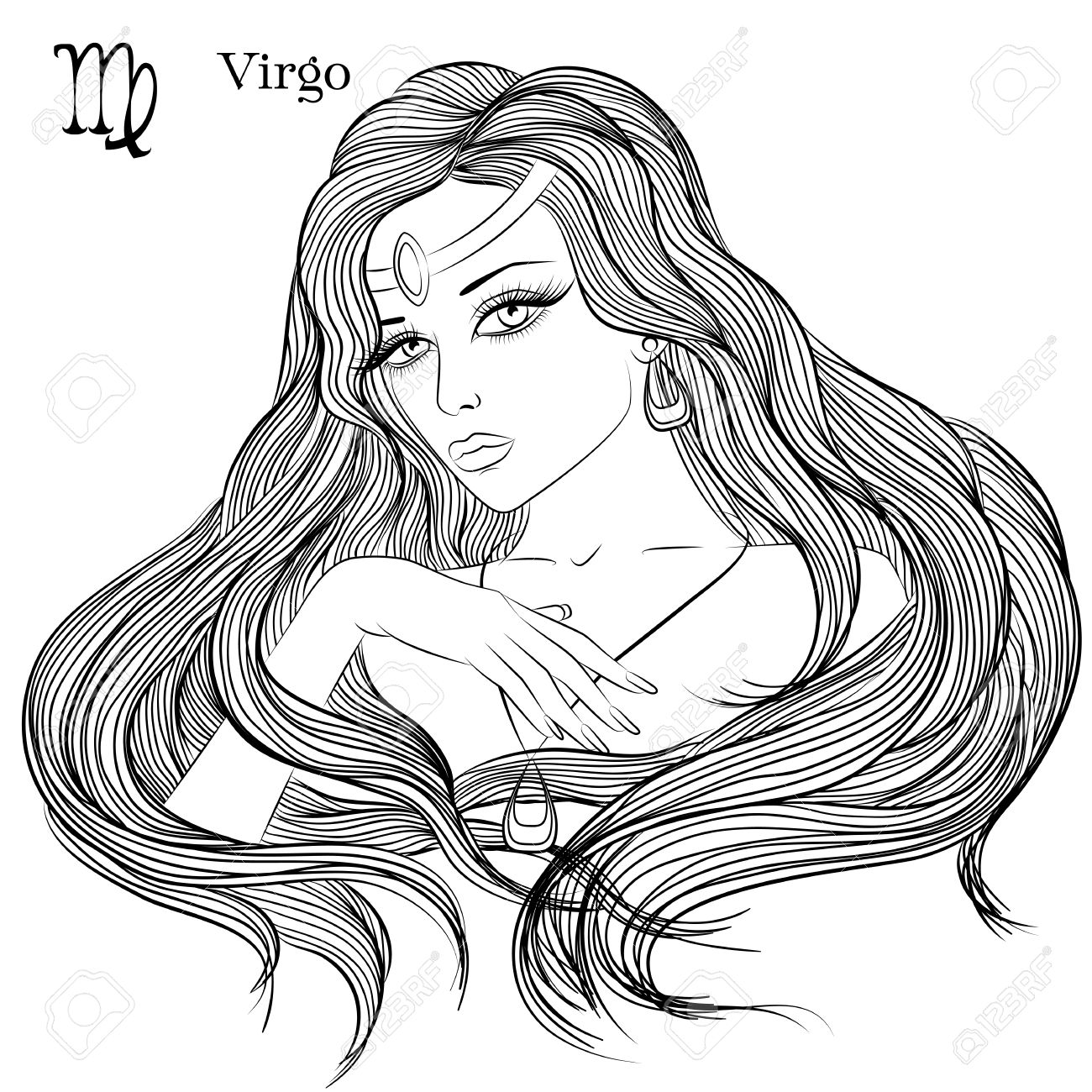 1300x1300 Zodiac. Illustration Of The Astrological Sign Of Virgo As A Girl