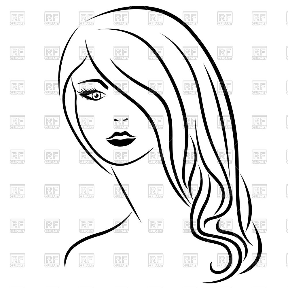 1000x1000 Abstract Attractive Girl With Long Hair Portrait Black Outline
