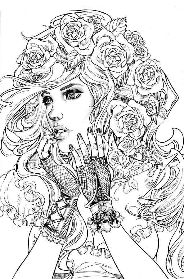593x900 Rose Girl Coloring Pages