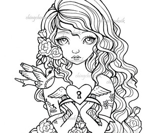 340x270 Rose Girl Digi Stamp Etsy